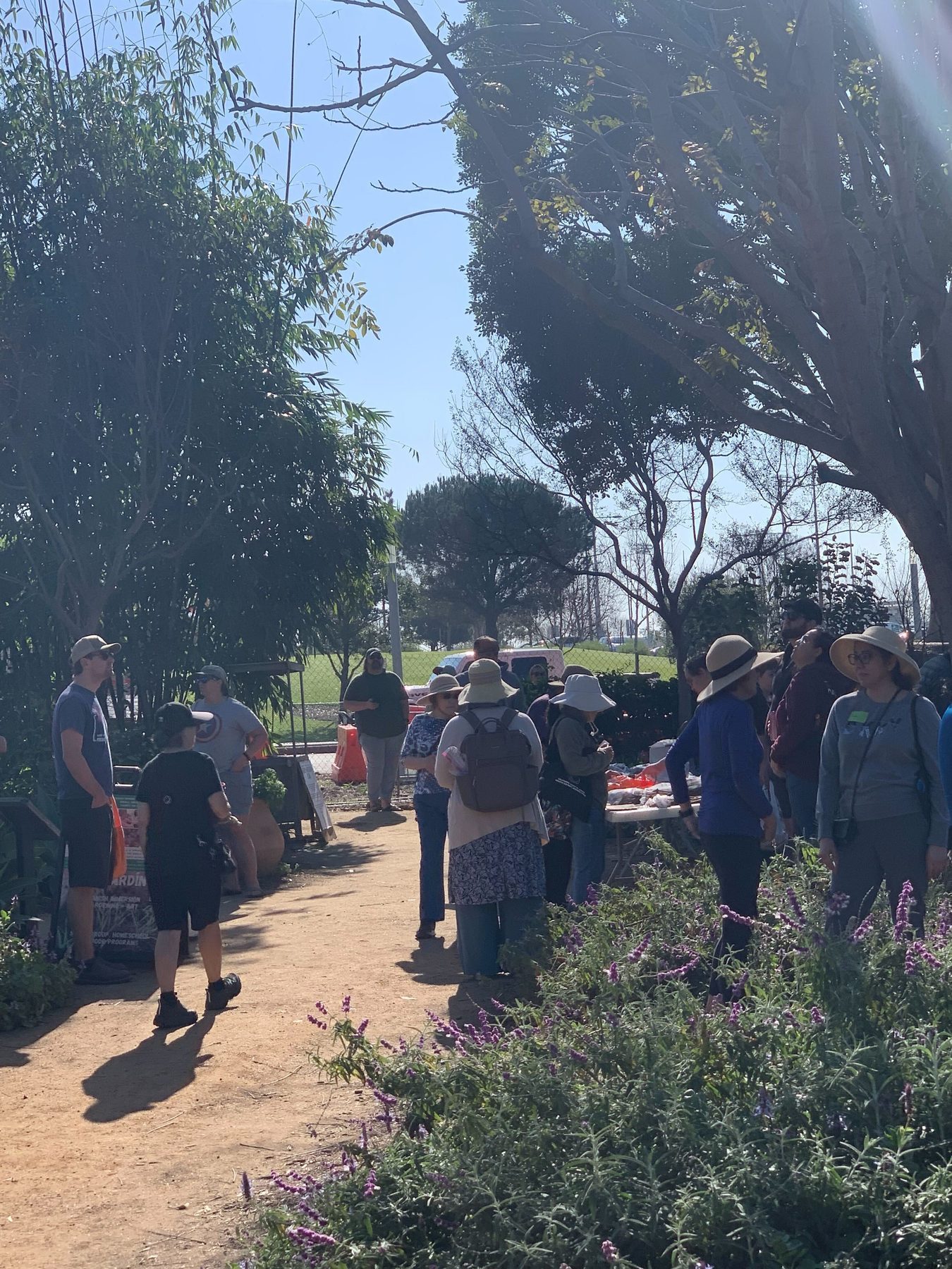 Visitors walking the garden paths during an event at the Farm + Food Lab
